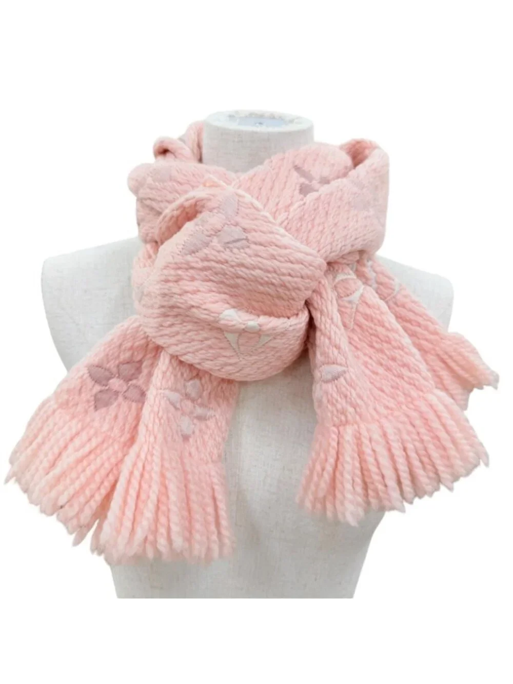 Louis Vuitton Echarpe Logo Mania Rainbow Wool Silk Crystal Pink Scarf Box